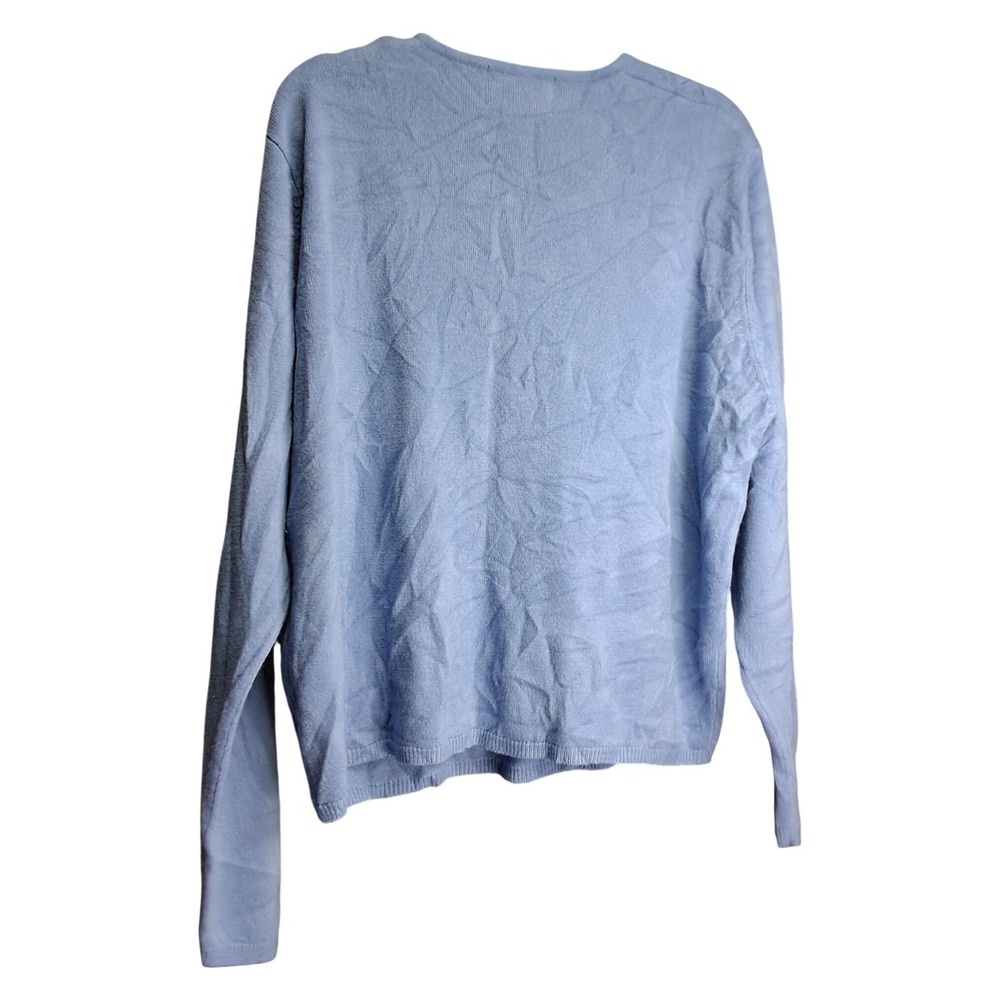 VTG Tally-Ho Cashmora Light Blue Pointelle Chevron Knit Button Cardigan XL - Picture 3 of 6